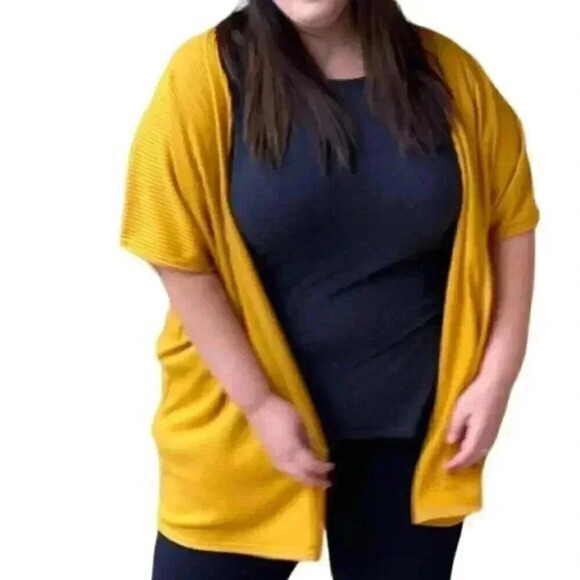BUTTERCREAM Clothing Waffle Cardigan  Mustard Yellow Open Front Women's size Med - Picture 1 of 9